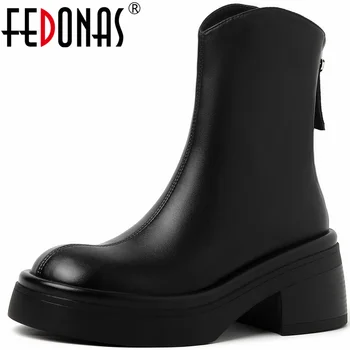 FEDONAS Platforme, Tocuri Groase Femei Cizme Glezna 2023 Toamna Iarna cu Fermoar Spate Casual în aer liber, Pantofi pentru Femeie Cizme Scurte Nou