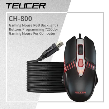 Teucer CH-800 USB cu Fir Mouse de Gaming RGB lumina de Fundal 7 Butoane de Programare 7200dpi Gaming Mouse Pentru Computer