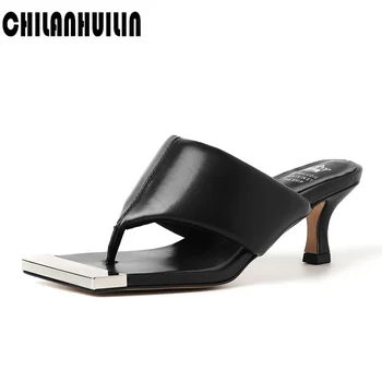 vara papuci pantofi femei din piele de lux în aer liber, plajă flip flops, sandale feminine tendința de brand design slide-uri pantofi lady black
