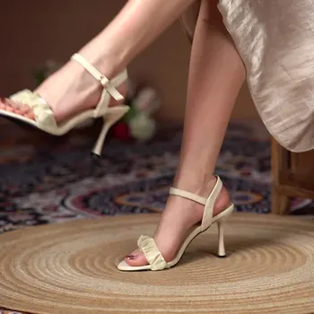Toc Sandale pentru Femei Pantofi Lady 2023 Catarama Curelei de Mari Dimensiuni Costum de sex Feminin Bej sandale cu toc Stiletto Nou Mare Reco