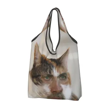 Reutilizabile Nicholas Cage Cat Meme Geantă De Cumpărături Femei Tote Sac Portabil Alimente Cumparator Saci