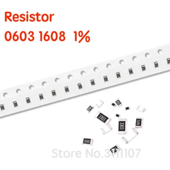 100BUC SMD Rezistor 0603 1608 1% 1/10W 0R-10M (0R ohm ~ 10M ohm) Rezistor Kit Asortate Kit Eșantion Kit 0R 100R 1K 4.7 K 1M 10M