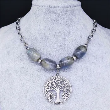 Pomul Vieții Flash Piatră din Oțel Inoxidabil Coliere pentru Femei de Argint de Culoare Cravată Colier Bijuterii collares mujer NXS04