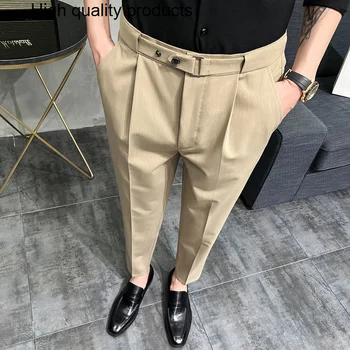 2024 Primavara Barbati Pantaloni Coreean Slim Fit Casual Lungime De Glezna Streetwear De Înaltă Calitate Negru Gri Rochie Costum Pantaloni Om