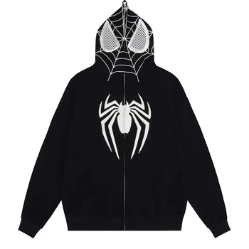 Firmranch Nouă Primăvară De Toamnă Haine Spider Man Web Prosop Brodate Zip Până Hoodies Pentru Barbati Femei Gluga Hanorac Streetwear