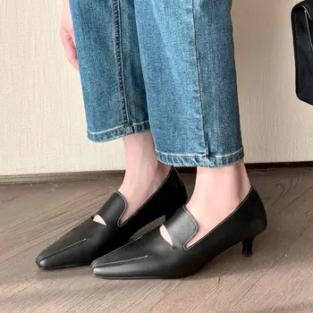 Dimensiunea 33-40 Naturale De Înaltă Calitate Din Piele Femei Pantofi Cu Toc Pantofi De Partid Culoare Pură Moda Patru Sezoane Pantofi Cu Toc