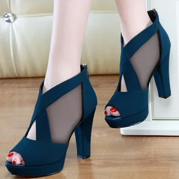 Gol De Primăvară Și De Vară Nouă Gură De Pește Cu Toc De Moda Plasă Sexy Sandale Elegante Zapatos De Tacon Mujer De Pantofi Femei