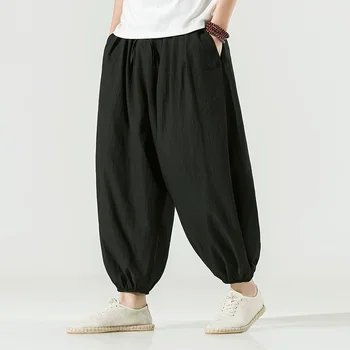 Primăvara 2023 Noi Bărbați Chinoiserie Vrac Pantaloni Casual din Bumbac Lenjerie de Matase de Gheață Pantaloni Largi Picior Kimono Japonez Pantaloni Plus Dimensiune 5XL-M