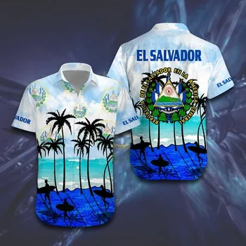 Men ' s Cămașă El Salvador Emblemă Națională de Imprimare Hawaiian Polo Maneca Scurta Tricou Unisex Haine pentru Bărbați Supradimensionate T-shirt