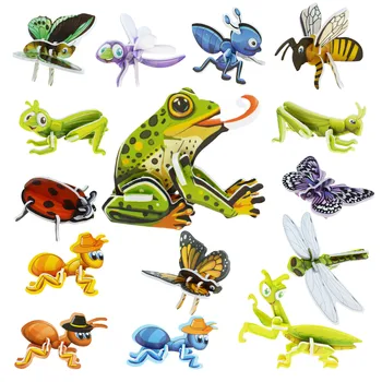 18pcs 3D tridimensional de Hârtie Insecte Puzzle Jucării pentru Copii Desene animate Insecte Asamblare Model DIY Jucărie de Învățământ Cadou pentru Copii