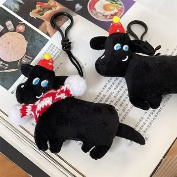Câinele Pandantiv de Pluș Pandantiv Crăciun Negru Câine de Pluș Pandantiv Catelus Adorabil cu Pălărie Eșarfă Moale Umplute Ornament Rucsac