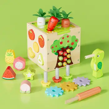 Blocuri De Potrivire Multifuncțional Hexaedre Colorate Montessori Jucărie Fructe Morcov Plug-In-Joc Din Lemn Pentru Copii Early Jucarii Educative