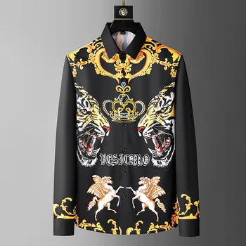 Primăvară nouă cămașă bărbați grele ambarcațiuni European de călcat diamant tricou tigru mascul coroana tipărite pentru bărbați de mari dimensiuni tricou 2023