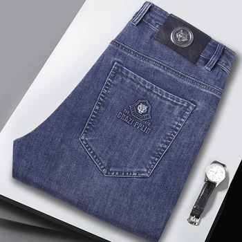Vara Subțire de Afaceri High-end, Plus-size Bărbați Stretch Slim Blugi Picior Drept Vrac Pantaloni Casual