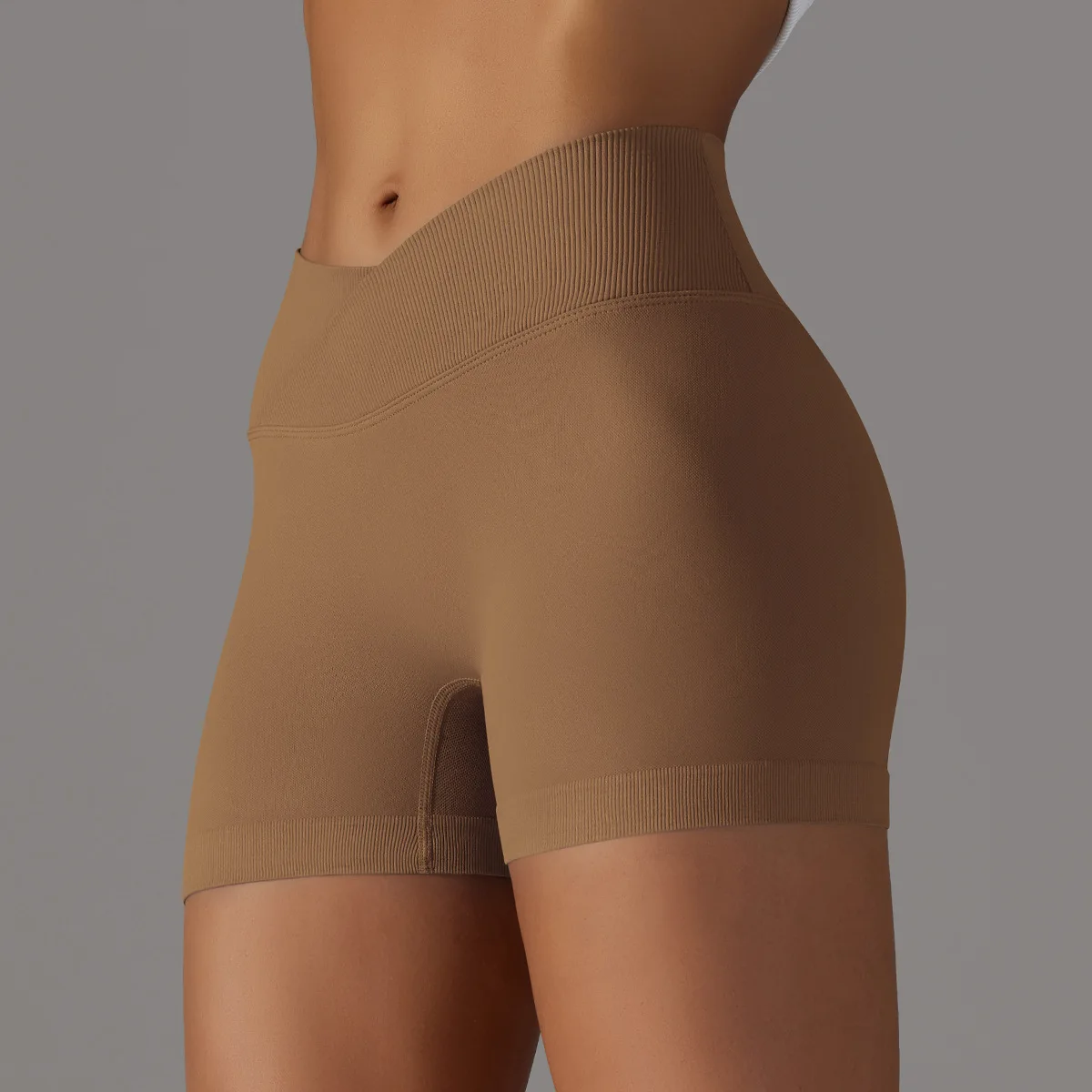 2023 Noi Tricotată fără Respirabil Culoare Solidă Cruce Talie Piersic Hip Yoga pantaloni Scurți de Funcționare Fitness Tripartit Pantaloni pentru Femei