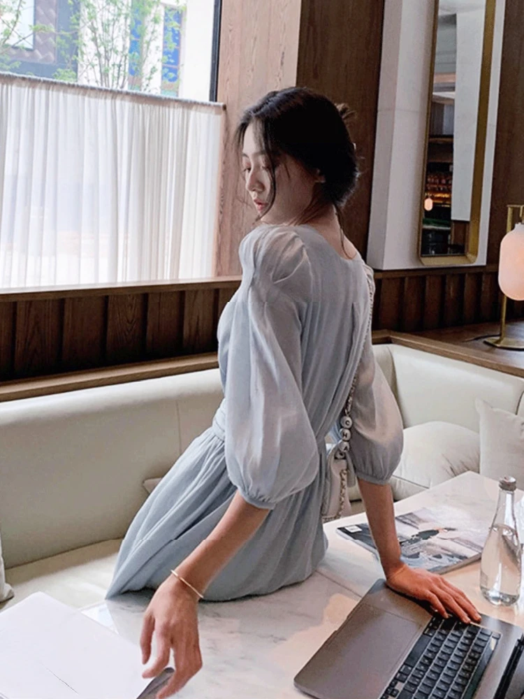 2023 Vară Șifon Plajă Rochie Stil Office Lady V-Gât Chiar De Partid Formale Rochie Midi Femei Casual-O Singură Bucată Rochie Coreea De Elegant