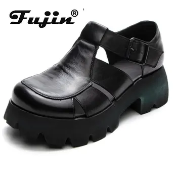 Fujin 5.5 cm Platforma ROMA Moda Doamnelor Cârlig Bao Deget de la picior Toc Indesata Pantofi Naturale din Piele de Vara Femei Sandale Mary Jane