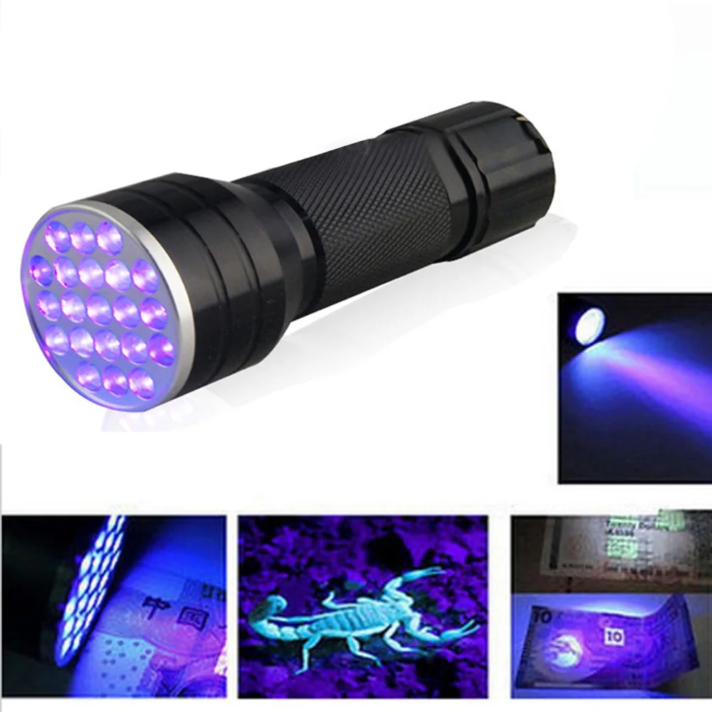 21 LED-uri UV Lanterna Pescuit de Noapte Negru Shell Test de Urină din Aliaj de Aluminiu faceți Clic pe Comutatorul de Detectare Mini Lanterna Fluorescente Cu Coarda