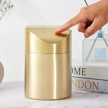 De aur din Oțel Inoxidabil de Gunoi Bin de pe Desktop Auto-montat Mini coș de Gunoi Birou, Măsuță de toaletă Deșeuri de Hârtie-Coș de Depozitare Găleată
