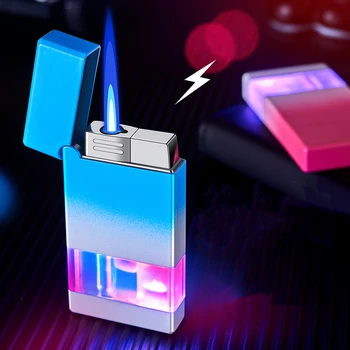 Noul Metal Vânt Direct Spray Bricheta Gradient Colorate cu LED-uri de Lumină cu Flacără Albastră Gonflabile Torch Lighter Țigară Accesorii
