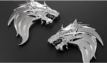 Pereche 3D Argint Auto Autocolante Metal Lup Forma Chrome Insigna Emblema Decal Motocicleta Modificat Accesorii Auto