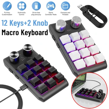 Programare Macro Personalizat Tastatură Cu 12 Taste 2 Buton rotativ RGB Bluetooth Photoshop Jocuri Hotswap Tastatura de Tip Dual-C Tastatură Mecanică