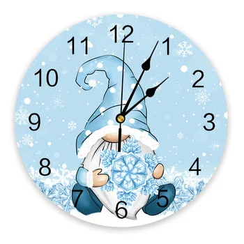 Zăpadă de crăciun Gnomi Fulgi de zăpadă Albastru Ceas de Perete Tăcut Ceasuri Digitale pentru Acasă, Dormitor, Bucatarie Decor Agățat de Ceas