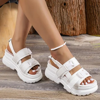 Alb Indesata Sandale Cu Platforma Femei Vara 2023 Grosime De Fund Non-Alunecare Pantofi De Plaja Si Femeie De Moda Catarama Sandale Sport Plus Dimensiune