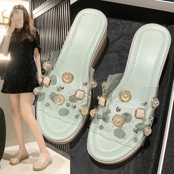 Femei Pantofi pentru Femei Papuci în aer liber de Lux Slide-uri cu Toc Catâri Pe O Pană Med Platforma 2023 Designer de Înaltă Plat Transparent PU P