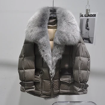 Noua Moda De Iarnă Adevărată Naturale Haină De Blană De Vulpe De Gâscă În Jos Jacheta De Lux Lung Puffer Jachete Femei De Îmbrăcăminte, Transport Gratuit Promovare