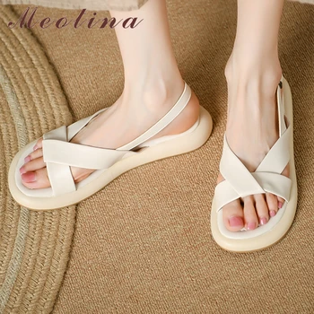 Meotina Femei Sandale Rotund Toe Flats Platforma Catarama Concis Design De Brand De Moda Doamnelor Pantofi Casual De Vara Apricot Bej 43