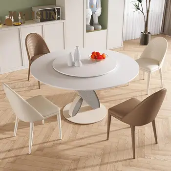 La modă masă rotundă cu crema de pivotare casă în stil design de mobilier simplu alb de bucătărie din oțel carbon cadru