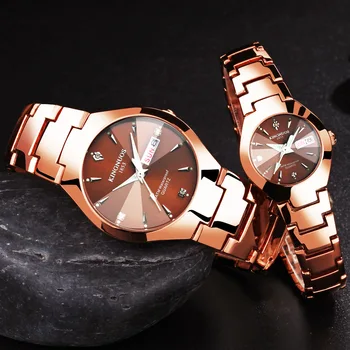 Cuplu Cuarț Ceas pentru Bărbați Femei Doamnelor Calendar de Tungsten din Oțel Inoxidabil Culoare Reloj Barbat Ceas de Lux Luminos Ceas de mână