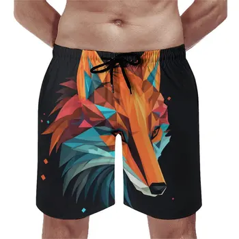 Pantaloni De Sport Vulpe Drăguț În Hawaii Trunchiuri De Înot Geometrice De Artă De Hârtie Bărbați Rapidă Funcționare Uscată De Înaltă Calitate, Plus Dimensiune Pantaloni Scurți De Plajă