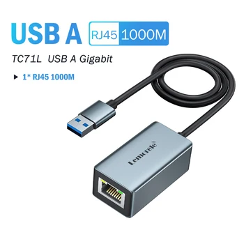 Lemorele TC71 USB HUB USB 3.0, Gigabit Ethernet Adapter RJ451000M Multi Splitter Adaptor OTG pentru Xiaomi Laptop-uri Macbook Pro PC Co