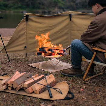 Din Oțel Inoxidabil Pliabil Grătar Rack Cu Sac Rezistent Focuri De Tabără Gratare Accesorii Camping Accesorii