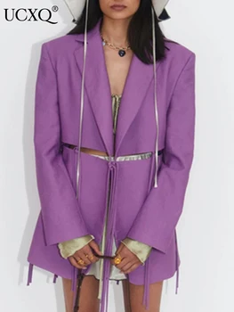 UCXQ Streetwear Gol Talie Dantelă-Up Sacouri Sacou Pentru Femei 2023 Toamna anului Nou Temperament Culoare Solidă Vrac Femeie Costume de Haine