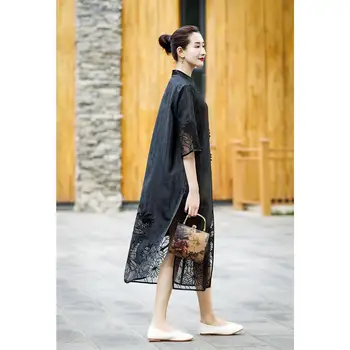 2023 chineză tradițională epocă qipao femei negru qipao doamnă stând guler stil etnic broderie grațios cheongsam dressup