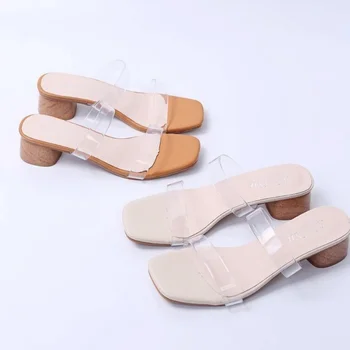 2022Summer Transparente, Tocuri inalte Femei Square Toe Sandale Pantofi de Vara pentru Femeie Clare, de Înaltă Pompe de Nunta Jeleu Buty Tocuri Papuci