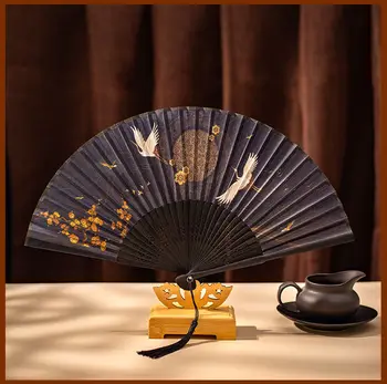 Chineză stil de 7-inch rabatabil ventilatorul vechi fan broderie ciucure vechi de sex masculin Hanfu mână elemente de recuzită de dans fan