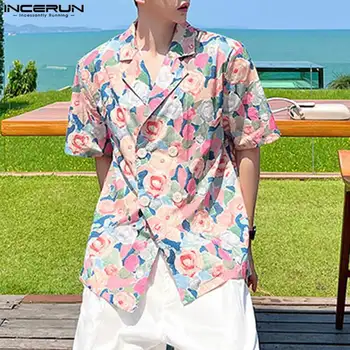 Barbati Tricou Imprimare Floare Rever Maneca Scurta Stil coreean Streetwear Vară Bărbați Îmbrăcăminte 2023 Moda Casual, Camasi S-5XL INCERUN