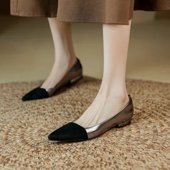Retro Colorate cu Toc mic pentru Femei Nou Simplu și Superficial Gura francez a Subliniat Fund Plat Pantofi pentru Femei J-D84