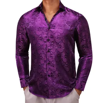 Designer de Tricouri pentru Barbati de Mătase Violet Floare Maneca Lunga Slim Fit de sex Masculin Bluze Casual, Formal Topuri Respirabil Barry Wang