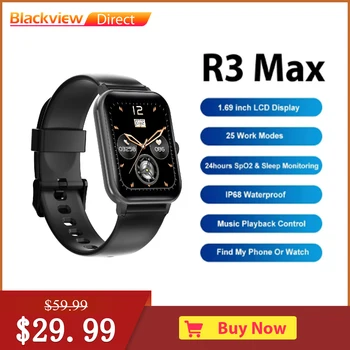 Blackview R3 Max Smartwatch 1.68 centimetru Pătrat de Ecran,IP68 rezistent la apa,Rata de Inima Bratara，220mAh Baterie Sportwatch pentru Barbati Femei