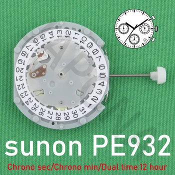PE932 mișcare sunon pe93 mișcare ceas dual time, cronograf serie 6hands/data/chrone sec/chrone min/dual time:12 ore