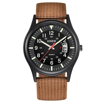 Curea de moda Ceasuri Cadran Rotund Curea Nailon Bărbați Băiat Militar Data Cuarț Încheietura Ceas de Lux Ceasuri Relogio Masculino reloj