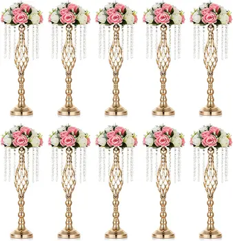 15 Buc Vas din Aur pentru Nunta Aranjamente Decoratiuni de Masă Candelabru Cu Cristale, Vaza de Flori, Nunta Metal Flower Stand