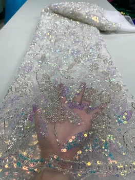 Margele Africane Din Dantela Tesatura De 5 Metri Handmade Margele De Cristal Pentru Nunta Mireasa De Înaltă Calitate Cu Paiete, Tul Plasă Cu Ochiuri În 2023 Alb Dubai