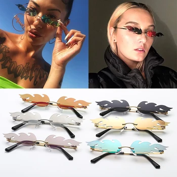UV 400 Trend Streetwear Înguste ochelari de Soare Val Ochelari de Soare ochelari de Soare Moda fără ramă Flacără de Foc