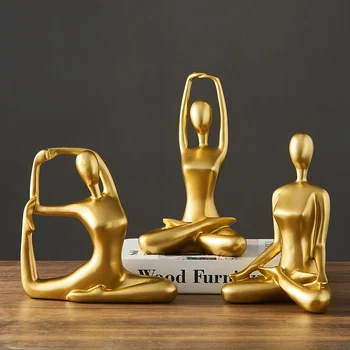 Decor Modern Yoga Și O Statuie De Aur Decor Acasă Rășină Sculptură Abstractă Camera De Zi De Decorare Sculptură De Artă Modernă Cadouri